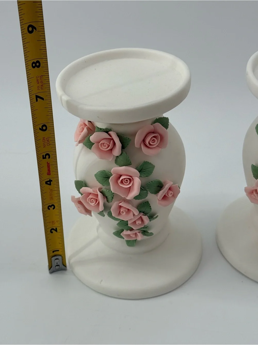 Pink Rose Ceramic Candle Holders — Pair